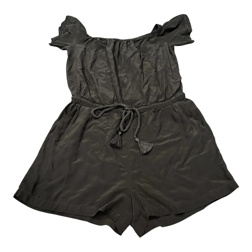 LOFT Black Romper Small Petite –‎ Off/On Shoulder Tassel-Tie Shorts